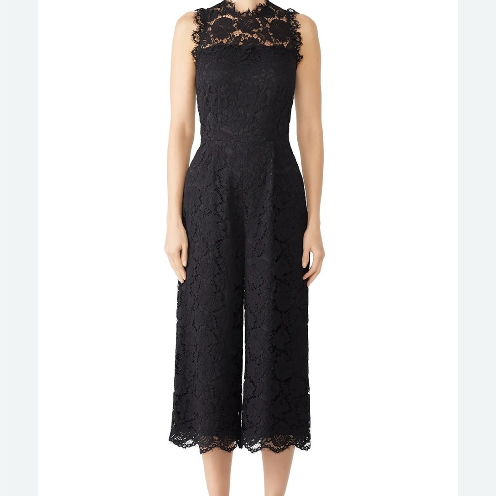Kate Spade Black Lace Sleeveless Wide Leg Jumpsuit High Neck Size 00